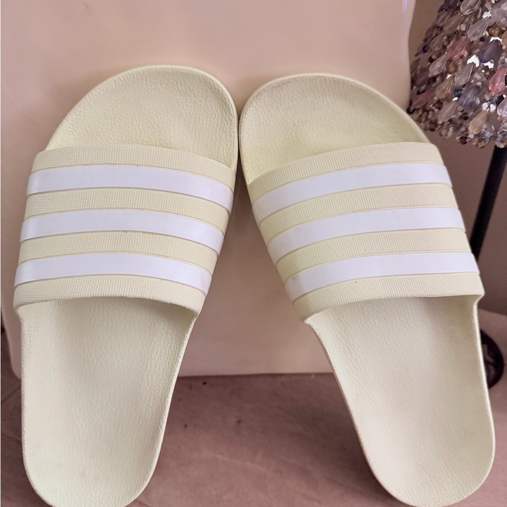 Adidas Women's Light Yellow Slides - Picture 4 of 9